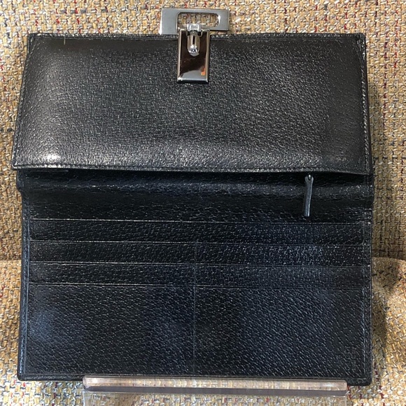 M GUCCI Black Lambskin Trifold Long Wallet with Silver G Money Clasp Vintage - Picture 5 of 17